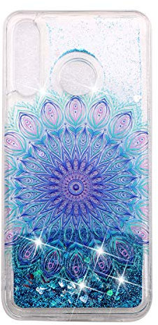 Glitzer Flüssiges Silikon Handyhülle für Samsung Galaxy A20e,Glitzer Blaue Blume Quicksand Fließende Flüssigkeit Silikon Case Weich TPU Crystal Dynamisch Cover für Samsung Galaxy A20e,XY Blue Flower
