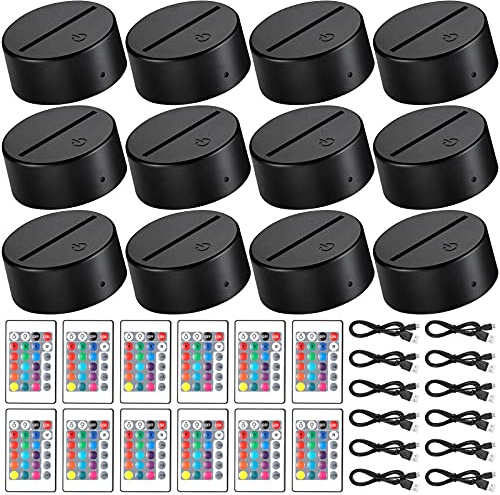 Honoson 12 Sets 3D Night LED Light Lamp Base for Acrylic, 3.35 Inch, Black