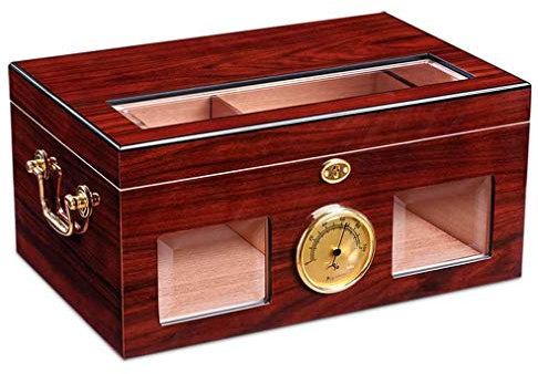 SMSOM Handgefertigter Zigarren-Humidor-Kabinett mit Hygrometer und Luftbefeuchter bis zu 100 Grafen, spanische Zeder-Zigarettenkiste