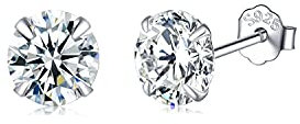 SNORSO Boucles d'oreilles Femme Argent 925, Clous d'oreilles Zircone Cubique 5mm Rondes pour Femme Fille