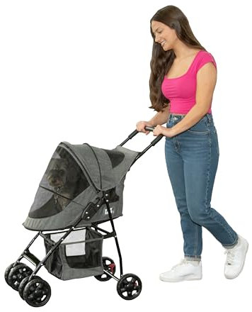 Pet Gear Happy Trails Haustier-Kinderwagen für Katzen/Hunde, einfach zu falten, mit herausnehmbarem Futter, Sicherheitsgurt, Aufbewahrungskorb + Getränkehalter, 4 Farben