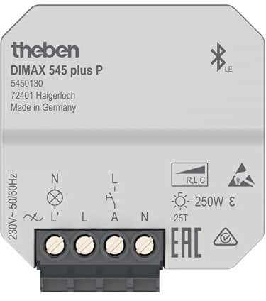 Theben 5450130 DIMAX 545 plus P I Universaldimmer I Universaldimmer mit automatischer Lasterkennung I Dimmschalter I Dimmer I App-Bedienung I linear und flackerfrei