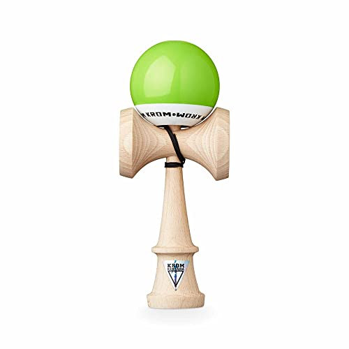 KROM Kendama Original de Madera para Principiantes y avanzados - Pop LOL Verde Claro - Juego de Habilidad para Exteriores e Interiores - Juguete de Madera con Cuerda y Pelota