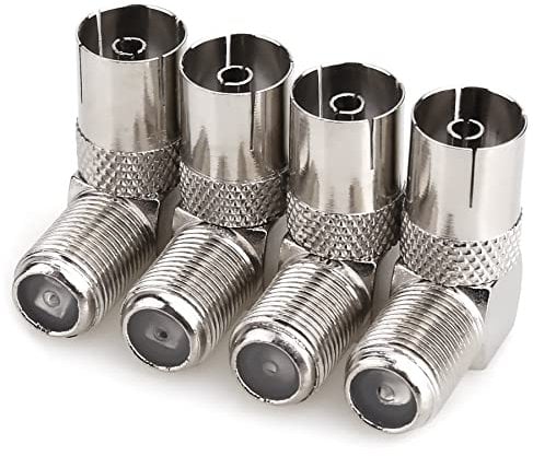 JEEUE 4PCS TV Aerial Female Coax socket to F Socket 90 Degree Right Angle Angled Adaptor Connector