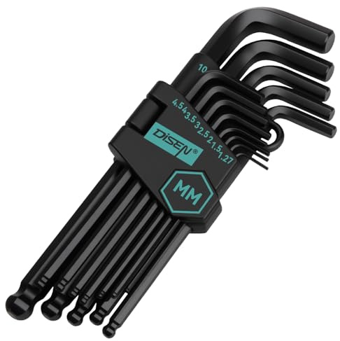 DISEN 13 Pieces Hex Key Allen Wrench Set Metric Size with Ball End, 1.27-10 MM, Long Arm Ball Design, Chrome Vanadium Steel