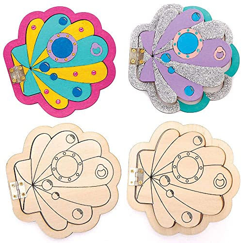 Baker Ross FC836 Mermaid Wooden Fairy Doors - Pack of 4, Wood Craft Kits for Girls, Girls Arts and Crafts Projects