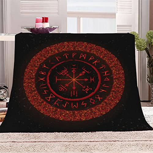 Wikinger Kuscheldecke 180x220 cm Flanelldecke Vikings Gotische Runen flauschig Warme Microfaser Blanket Groß Tagesdecke Decke für Sofa und Bett Hochwertige Decke Sommer