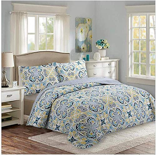 240 x 260 cm Tagesdecke, Baumwolle, Gesteppte Tagesdecken, Patchwork-Tagesdecke, nordischer Stil, Bettbezug-Set, 3-teilig, Bettdecke aus Baumwolle mit Blumen und Kissenbezug für die ganze Saison (240
