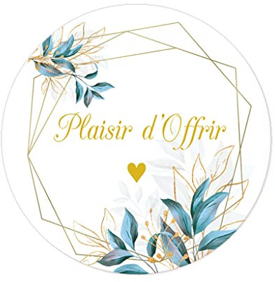 100 Fleur à thème doré et plante verte PLAISIR D'OFFRIR Autocollants ÉTIQUETTES 40MM ROND adhésive cadeaux emballage Autocollants Voeux pour Mariage, Noë, fête - UNI 318 (002)