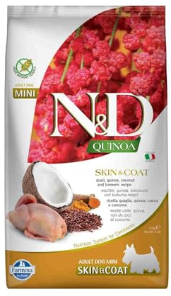 Farmina N&D Quinoa Adult Mini Pellets Hundefutter (Trockenfutter, mit hochwertigen Vitaminen und natürliche Antioxidantien, ohne Mais, Zutaten: Wachtel und Kokosnuss, Portionsgröße: 2,5 kg)