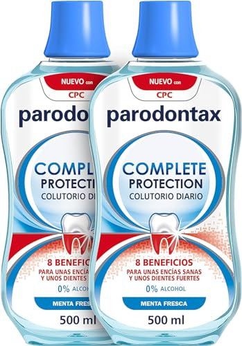 Parodontax Colutorio Complete Protection, Enjuague Bucal Diario Con 0% Alcohol, Para Unas Encías Sanas y Dientes Fuertes, Sabor Menta Fresca, Pack 2 x500ml