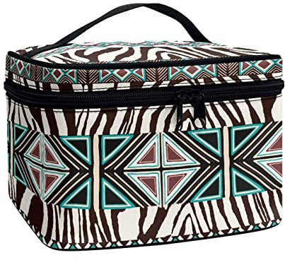COEQINE Sac fourre-tout de maquillage avec fermeture éclair lisse, léger, grande capacité, trousse de toilette de nuit, Zèbre ethnique