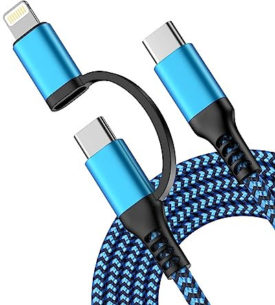 USB C to Lightning&USB C Cable, [2-in-1/6ft] USB C Multi Charging with Apple Lightning/Type C Port iPhone Charger Cord Fast Charging for iPhone 16 15 14 13 12 Pro Max Mini, iPad, iPod, Samsung, Google