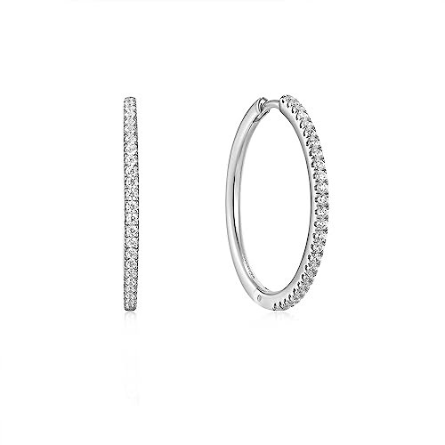 ANIA HAIE Damen Creolen GLAM ROCK Ohrringe aus 925 Sterling Silber, besetzt mit 50 Zirkonia, Größe: 23 mm, inkl. Geschenkverpackung