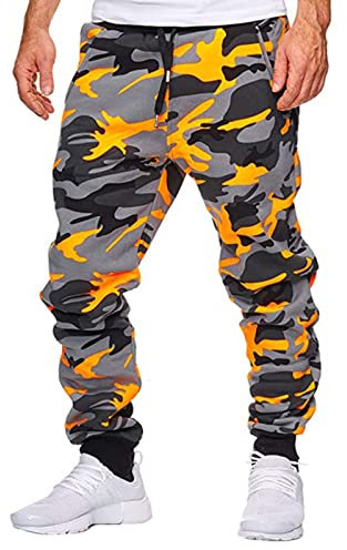 Stretch Jogginghose für Männer Baumwolle Eindicken Sweathose Jungen Bunt Camouflage Druck Freizeithose Trainingshose SweatLaufhose Stretchy Breite Modernpants Jogger Orange XL