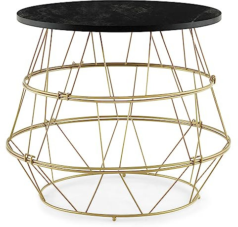 GIANTEX Beistelltisch, runder Couchtisch mit Tischplatte in Marmor-Optik & goldfarbenem Metallrahmen, Kaffeetisch mit Stauraum für Wohnzimmer, Schlafzimmer & Büro, einfache Montage, Ø40 cm x H 38 cm