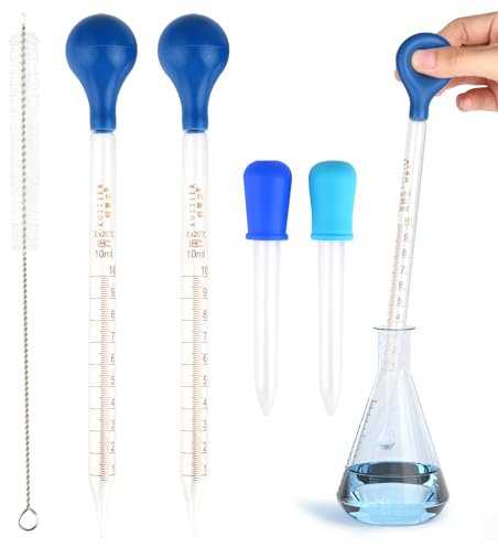 4 Stück Pipette Glas, 10ml&5ml Pipetten Dropper x 2, Glaspipette Mit Reinigungsbürste, Tropfenzähler Pipetten mit Gummikappen, Lab Tropfer Droppers Pipettes Für Labor, Lebensmittel Forschung