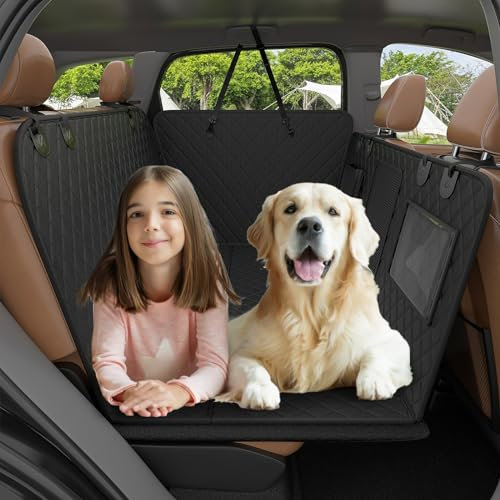 W&H Hundedecke Auto Rückbank mit Harter Unterseite, Universal Hundesitzbezug für Auto Rückbank mit Stabilen Wabenplatten & Verbreiterte Seitenflügel, wasserdichte Kratzfeste Hunde Autositz Rückbank