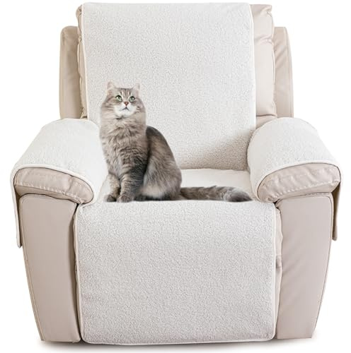 Sofa Armlehnenbezüge, Sesselschoner Sesselauflage, Fernsehsessel Schutzbezug Anti-Rutsch, Relaxsessel Bezüg Sesselüberzug für Zuhause mit Kindern und Haustieren Hund (Weiß,(22*82)56*207CM)