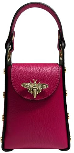 Superflybags Mujer Bolso bandolera de piel auténtica con clip de abeja Modelo WATC 13 x 16 x 6 Made in Italy, fucsia, S