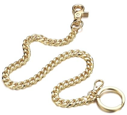 BOSHIYA Schlüsselkette Hosenkette Herren Edelstahl 44cm Lang Geldbörse Kette Gold Schlüsselanhänger Kette mit Karabiner und Schlüsselring für Geldbörse Portemonnaie Schlüssel, 1 Pack