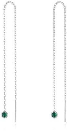 MetJakt Lange Durchzieher Ohrringe 925 Silber Gold Echtgold Diamant Damen Rosegold Lang Zum Durchziehen (Malachit -Silber)
