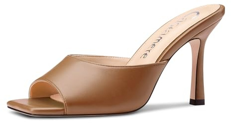 Castamere Mujer Cuadrada Abierta Punta Sandalias Alto High Aguja Heel Slip-on Mules Zapatos Dress Casual Verano Zapatos 9 CM Heels Marrón 43 EU