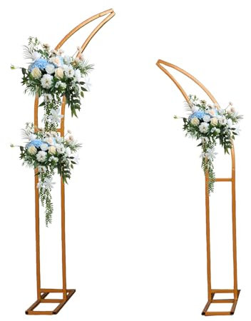 Metal Wedding Arch Stand, Curved Wedding Arch Backdrop Stand, Set of 2 Curved Cow Horn Shape Arch Backdrop Stands for Ceremony Birthday Baby Shower Anniversary Party Decoration (Gold)