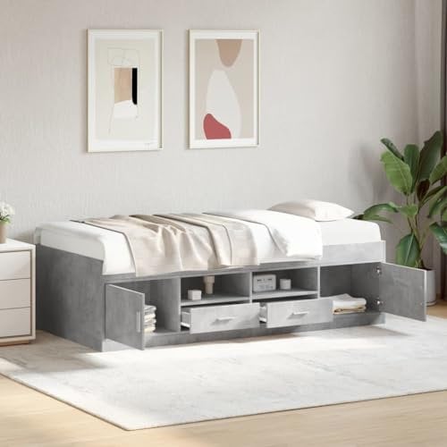 vidaXL Tagesbett mit Schubladen, Gästebett mit Stauraum Sperrholzlatten, Sofabett für Wohnzimmer Schlafzimmer, Bett, Modern, Betongrau 100x200cm Holzwerkstoff
