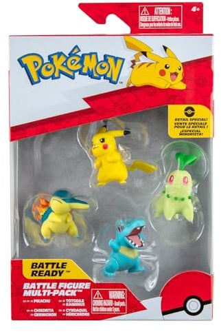 Pokémon PKW2578 - Battle Figure Multipack - 4er Pack mit Pikachu, Endivie, Karnimani, Feurigel, offizielle detaillierte Figuren, je 5 cm