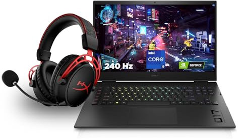 HP Omen Gaming Laptop | 17,3 QHD 240Hz Display | Intel Core i9-13900HX | 32 GB DDR5 RAM | 1 TB SSD | NVIDIA GeForce RTX 4080 | Windows 11 Home | QWERTZ Tastatur | Black | HyperX Cloud Alpha Wireless