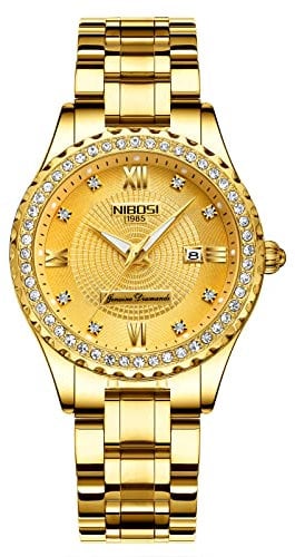 NIBOSI Damen Armbanduhr Analoges Quarz Uhr Zifferblatt in Roségold luxuriöse wasserdichte Diamant-Armbanduhr Edelstahl für Damen automatisches Datum