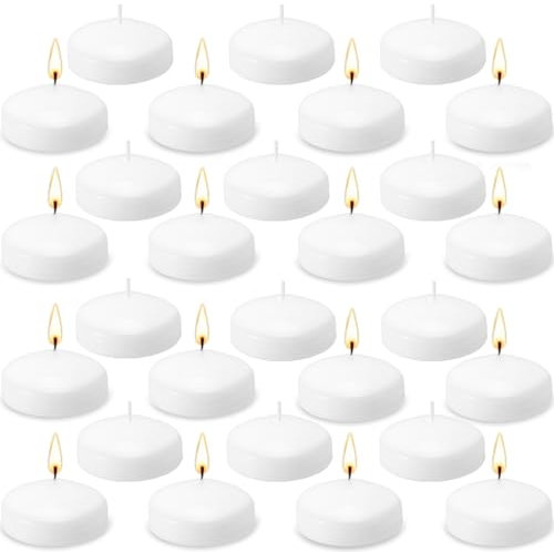 Jeffbaubl Lot de 48 bougies flottantes, 5 cm, blanches, flottantes, étanches, anti-gouttes, pour mariage, anniversaire, piscine, fête, centres de table