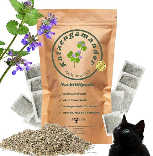 SNOOZYCAT® 10 cuscinetti di ricarica con gamandra per gatti naturale al 100% con erba gatta chiamata anche erba gatta – Mix per cuscini per gatti da riempire, fatti a mano