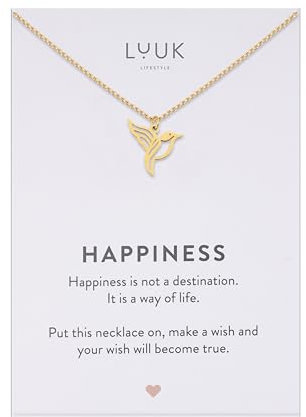 LUUK LIFESTYLE Filigrane Halskette mit Anhänger aus wasserfestem Edelstahl, Geschenk für Frauen, modernes Schmuck Design, Kolibri Vogel, Gold