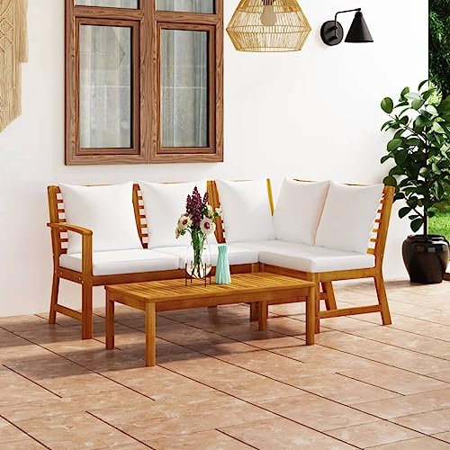 KATERYY 4-TLG. Garten-Lounge-Set mit Auflagen Creme Massivholz Akazie,Stilvolle Sitzgruppe aus Akazienholz für Garten, Terrasse und Balkon
