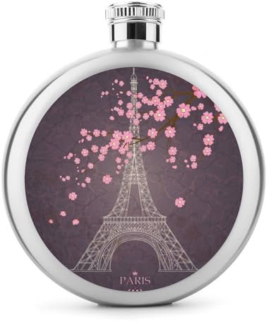 Flacon De Hanche En Acier Inoxydable Fleur De La Tour Eiffel Flasque À Alcool Bouteille De Whisky De Poche Pour Vodka Rum 9x9cm