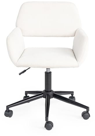 FurnitureR Bürostuhl, Skandinavischer höhenverstellbarer Schreibtischstuhl, 360°drehbare Räder, Creme Stil Computer Stuhl,Imitation Leinen, Atmungsaktiv, Stahlrahmen,Home Office,Beige, 55x56x75-85cm