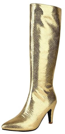 Stivali alti al ginocchio da donna, eleganti e comodi, rotondi, marroni, alti al ginocchio, stivali da equitazione da donna, stivali da equitazione da donna con tacco alto, Oro, 40.5 EU