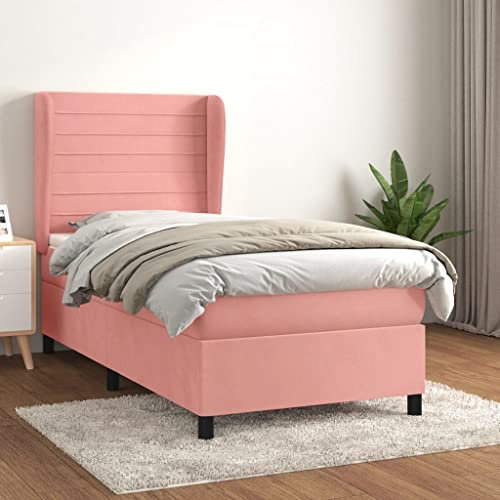 OHOOWOO Boxspringbett mit Matratze Rosa 90x200 cm Samt,Boxspringbett Rosa Samt mit höhenverstellbarem Kopfteil und Taschenfederkernmatratze