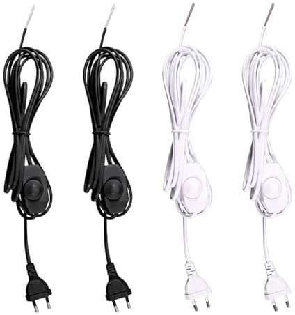 4 Stück Kabel mit Schalter und Stecker, 180CM Kabel mit Schalter, Euro Stecker Stromkabel, für Wohnzimmern, Arbeitszimmern, Lampen,Tischlampen, Wandleuchte, Stehlampen
