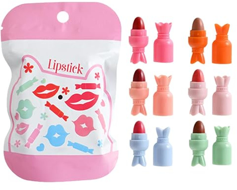Zuasdvnk Kleines Set mit Lippenstiften, süßer Lippenstift, 6 x hoch pigmentierter, -Pillen