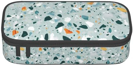 HVTTIOR Terrazzo Federmäppchen mit Marmor-Pastell-Druck, große Kapazität, 21,6 x 5,1 x 9,4 cm, funktionale Tasche für Damen