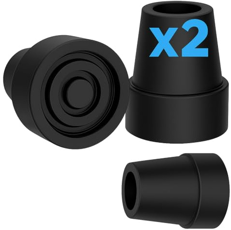 Pack 2 Conteras Antideslizantes para Muletas y Bastones – Tacos de Goma Reforzada con Drenaje – Compatibles con Tubos 18mm 19mm 20mm – Repuestos Seguros y Duraderos
