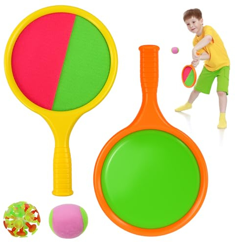 WEFHEF Juego de lanzar y Atrapar Pelotas, Incluye 2 Raquetas y 2 Tipos de Bolas, Juego de Pelota de Captura, Juego de Bolas de Atrapar, Juegos de Playa para Niños para Jardín, Césped, Piscina