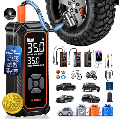 OlarHike Tire Inflator Portable Air Compressor, Dual Power - 6000mAh & 12V DC, Cordless Air Pump for Car Tires, Bikes, Motorcycle, Balls with LED & Digital Pressure Gauge, Auto Shut-off