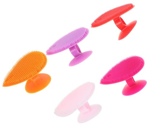 Herzförmige Silikon Babybadebürste, 5 Stück Pack, Doppelseitig | Kopfhaut und Gesicht, Hochdichte Borsten, ein Stück Geformt, mit Aufhänge Design Zufällige Farbe