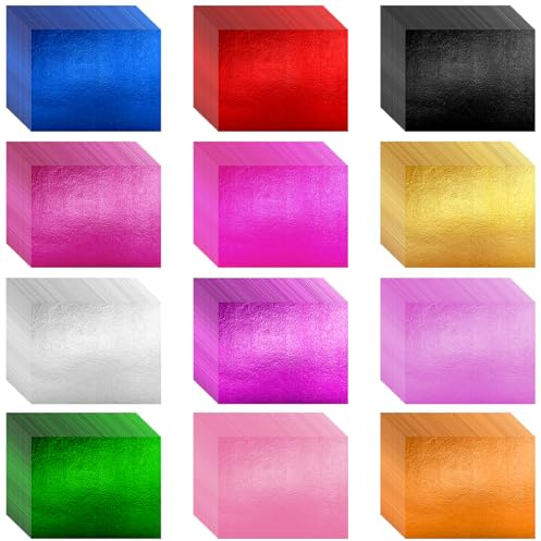 240 PCS Colorful Shiny Gold Leaf Sheets, 9.4×8cm Foil Paper for Crafts, Arts Decoration, DIY Crafts, Furniture, Nails, Paintings, 12 Colors