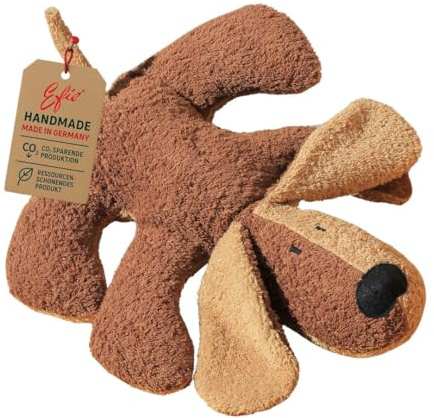 Efie Bio-Hund Kuscheltier, braun – 100% KBA-Baumwolle – handgefertigt in Deutschland – Spiel- & Schmusekissen für Babys und Kinder