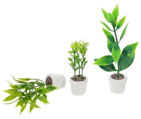 FRCOLOR 3pcs Miniature Dollhouse Potted Plants Handmade Nordic Mini Bonsai Pots with Realistic Succulent Leaves Low Maintenance Artificial Mini Garden Ornaments for Desktop and Fairy